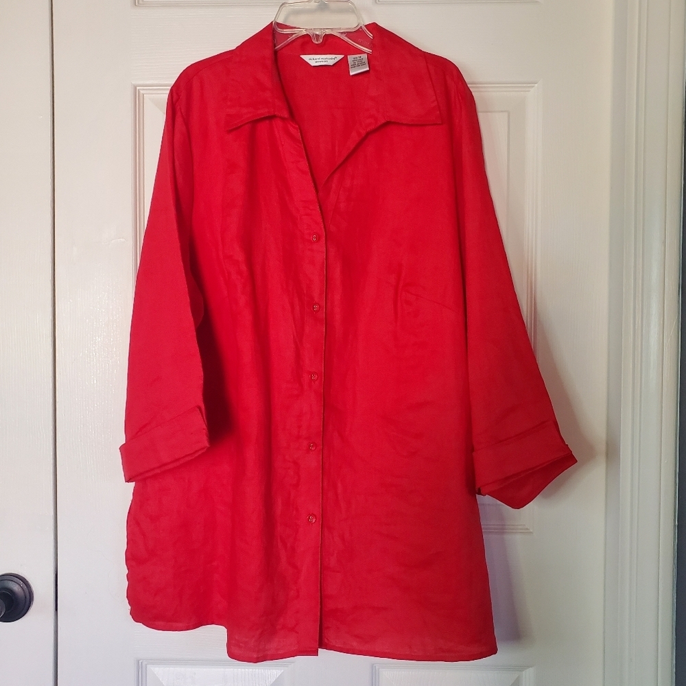 Richard Malcolm Red 100% Irish Linen Button Front Tunic Casual Classy Plus 1X